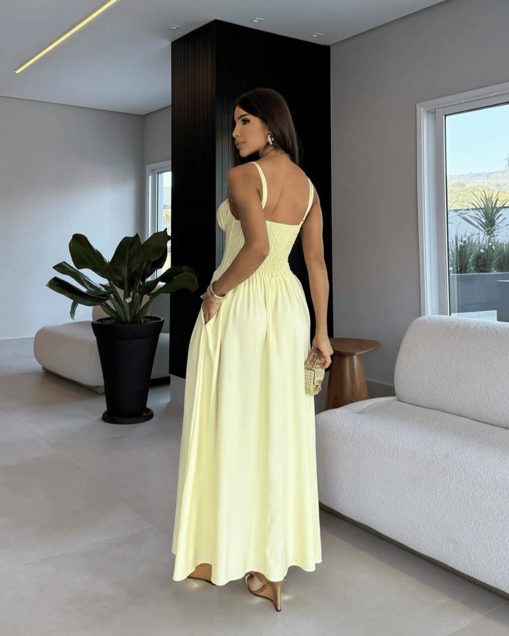 Vestido Longo Amarelo Lastex