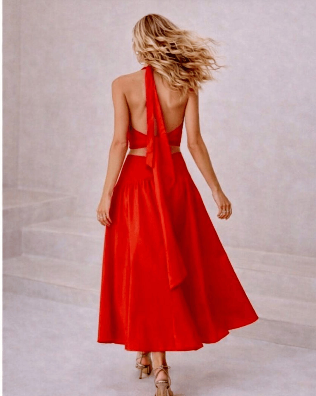 Vestido Vermelho Midi Frente Única