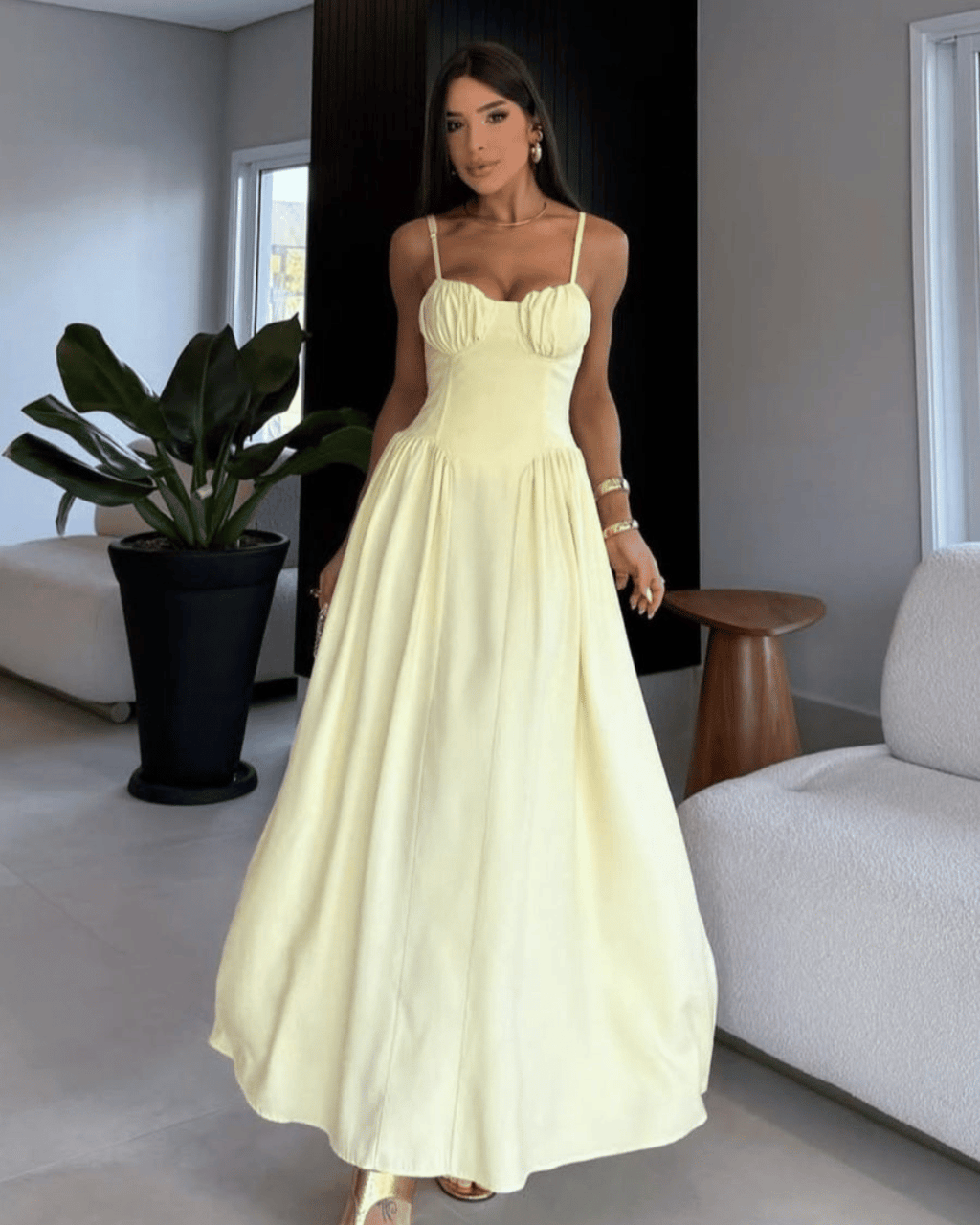 Vestido Longo Amarelo Lastex