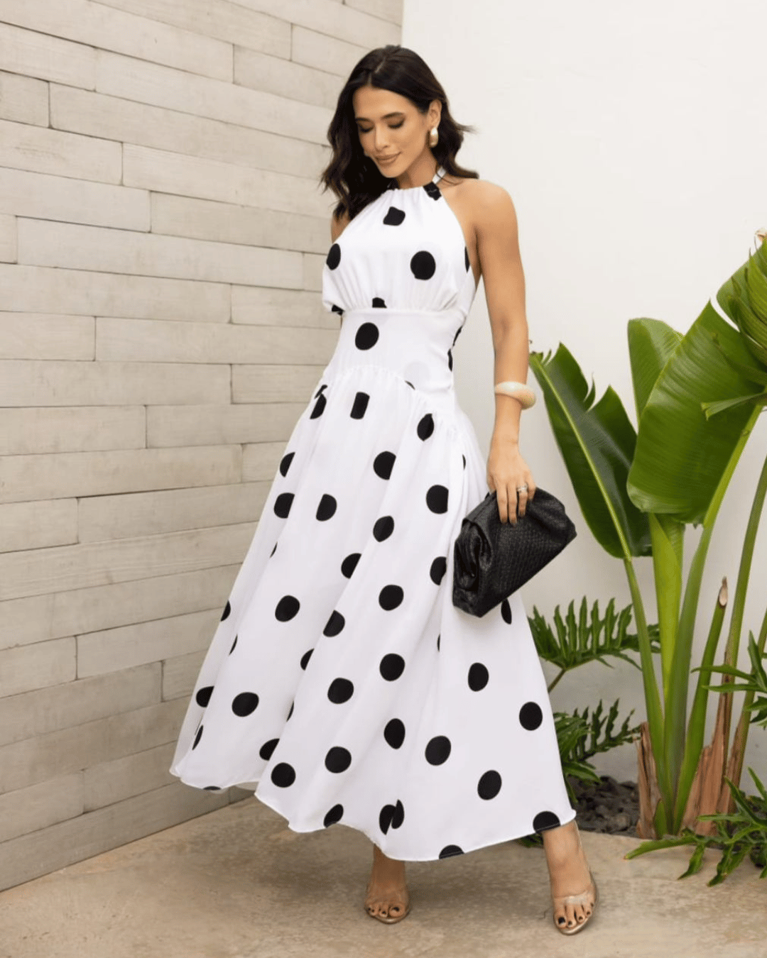 Vestido Longo Poá Frente Única