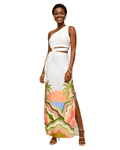Vestido Branco Estampa Tropical Ombro Único